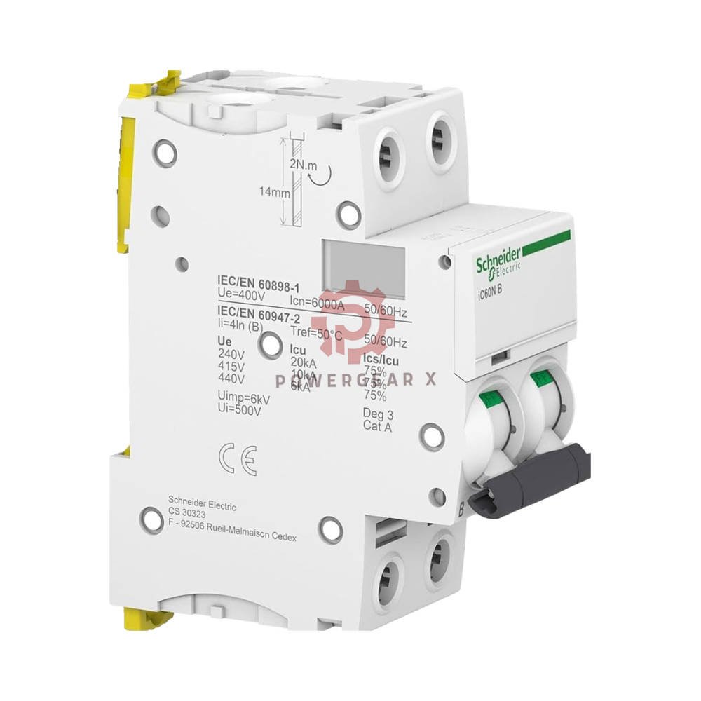 iC60N 2P C16 Schneider Acti9 MCB 16A C-Curve 400V 6kA Miniature - Image 3